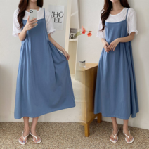 NewCare 여성 뷔스티에 롱원피스 데일리 끈 면원피스 임부복