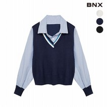 BNX 여성 베스트 레이어드 스트라이프 블라우스