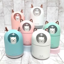 1+1 건조한 사무실 청소간편 가습기 자동차용 충전식 탁상용 개인용 미니 가습기 실내 가성비 조명 가습기, 캣핑크, 캣그린