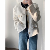 봄 가을 남자트위드자켓 노카라 골드버튼 오버핏
