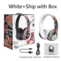 게이밍 무선헤드셋 접이식 유무선 블루투스 헤드셋 graffiti 5.1 dj 게이머 with mic rgb led light for kids pc 게이머 이어폰 지원 tf 카드, 흰색 상자, 흰색 상자
