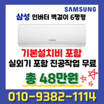 삼성 인버터 벽걸이에어컨 6평형 AR06A1171HZ 실외기포함 빠른설치 기본설치비 별도상품, AR06A1171HZ(인버터6평형)