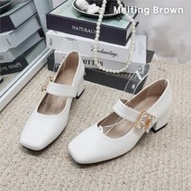 로즈블로썸 멜팅브라운 데일리 여성 미들힐 스트랩 통굽 구두 5cm (8190025)