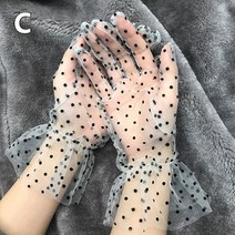 여성용 가을 여름 신축성 숏 레이스 얇은 명주 그물 전체 손가락 장갑 연꽃 잎 깎아 지른듯한 레이디 운전, [03] C-28x8cm