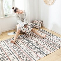 북유럽 기하학 면 및 리넨 짠 카펫 바닥 매트 도어 침실 태피스트리 장식 담요 차 거실 지역 깔개 블랙, 65x120cm, 2