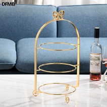 DFMEI 이중 삼중 케이크 홀더 애프터눈티 과일 케이크 접시 디저트 스탠드 리본 딤섬 트레이 웨딩, 3단 선반(접시 미포함) 금으로 과일 포크 3개 증정