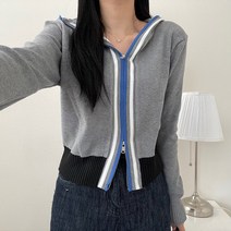 VANANA2 여성 데일리룩 배색 투웨이 캐주얼 니트 후드 집업 가디건