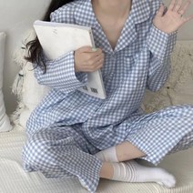 [천삼백케이] [골피아] 체크무늬 여성잠옷 DS5004 베이직 파자마 홈웨어 상하의세트