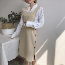 F12162/소녀소녀한 감성 옆단추 면점프수트원피스