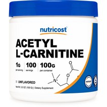 아미노산 Nutricost Acetyl L-Carnitine (ALCAR) 100 GMS 1000mg 고품질 아세틸 L-카르니틴 파우더 노화방지 영양제, 100g