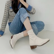 예쁜핏 스판 가죽 스퀘어 앵클부츠 4cm 5cm