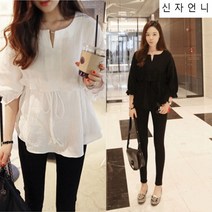 신자언니 허리 리본 여성 긴팔 블라우스