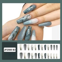 붙이는젤네일 네일팁 24Pcs 대리석 패턴 그라디언트 전체 커버 거짓 손톱 팁 웨어러블 롱, MT581JP2980B3