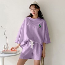 일상화보 큐티디노 여성 캐주얼 반팔티 반바지 상하의 세트