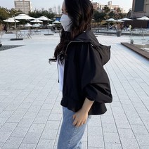 [비비애르] 보웬 프릴 후드 숏 야상 점퍼 스트링 밴딩 여름 여자야상점퍼 바람막이