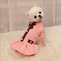 모모스페이스 럭셔리 GU 리본 원피스 명품옷 강아지 드레스 토이푸들옷 고양이 S XL 소형 중형, 핑크