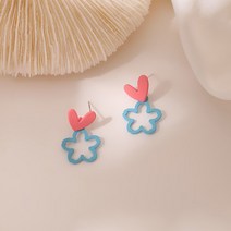 다왕 bZE757 파스텔 하트 꽃 달랑 귀걸이 [은침]