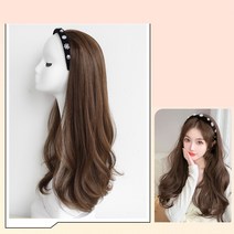 Makone 여자가발 스트레이트 티안나는 앞머리 자연스러운, 1개, [모델 착용] 라이트 브라운 컬러 헤어밴드 선물