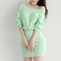 신세계TV쇼핑 [옷자락] 여자 투피스같은 오프숄더 봄 코튼 5부 미니원피스