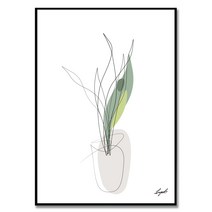 Sansevieria 차한별 작가 미니멀리즘 원라인 드로잉 모던 감성 포인트 식물 꽃 그림 인테리어 액자, 샴페인 골드 알루미늄 프레임