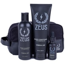 ZEUS 스타터 비어드 워시 & 오일 키트 여행용 세면도구 도프 백 천연 수염 오일 샴푸 컨디셔너 및 가방 (Vanllla 럼) 포함 미국 제조, Verbena Lime with Dopp Bag