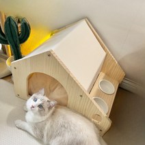 PETCA 반려동물 원목 강아지집 고양이집 밥그릇 하우스 숨숨집 대형, 혼합색상