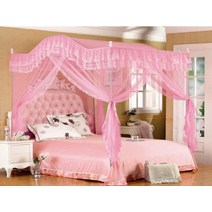 방충망틀교체 폴딩도어 시공 필터용부직포 우아한 4 코너 기둥 침대 캐노피 모기 트윈 크기 그물 (브래킷 없음), 분홍색, 1.8x2.2m 침대