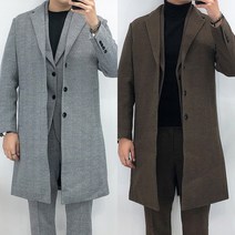 남자 겨울 울 캐시미어 헤링본 더블 코트