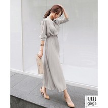 유유가가 여성 프랑스 스타일 쉬폰 5부 소매 허리슬림 원피스