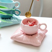 베개 양탄자 파스텔 커피잔 세트 찻잔 플레이트 세라믹 머그컵 라떼잔 홈카페, 펄화이트