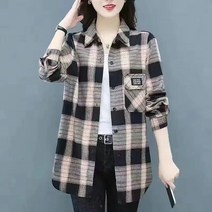 봄 남방 여 긴팔 중년 엄마 체크 셔츠 루즈핏 여성 상의