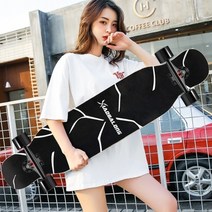 롱보드 여자 스쿠터 플러스 롱 액션 소녀 순흑 고급 디더링 입문용, 07.올인원 블랙 포레스트(보호대 선물세트)-F85