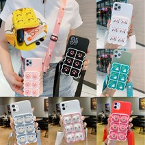 유니커블 아이폰 12 PRO 11 X SE2 XR 귀여운 캐릭터 푸쉬팝 카드 지갑형 파우치 스트랩 휴대폰줄 케이스