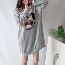 간절기 미키 포켓 맨투맨 롱 티셔츠 데일리 캐주얼코디