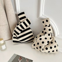 뜨개백 백 가방 햅번 스톰 도트 스트라이프 니트 작은 대비 컬러 짠 짜여진 휴대용 포터블 캐주얼 워킹 스퀘어 조끼 여성 여자