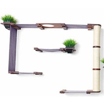 CatastrophiCreations Mini Garden- 다층 고양이 해먹 및 등산 활동 센터 벽걸이 나무 선반 오닉스차콜 575469, English Chestnut Bamboo/Charco