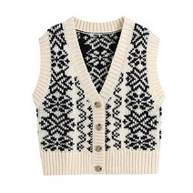 올리브색니트 핫핑크니트 kpytomoa 여성 2021 패션 버튼 업 프린트 니트 조끼 스웨터 빈티지 v 넥 민소매 여성 양복 조끼 세련된 탑 57