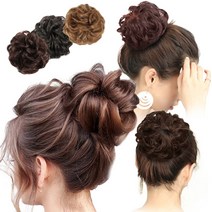 마녀플랜트 업스타일 만두머리 한복올림 상투 댕고 셀프 똥머리 간편 부분가발밴드, 라이트브라운, 1개