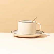 Migofee 커피잔 세트 컵+접시+스푼, 카키 +접시+스푼