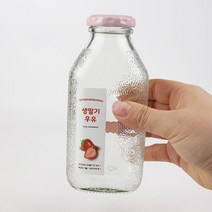 딸기 우유 과일 리얼 딸기 유리병 딸기라떼 딸기청 밀크티 더치커피 콜드브루 스티커 포장용품, A-25 딸기우유 델몬트병 스티커 50개