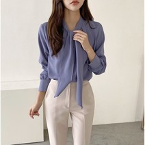리틀라벨 여성 타이 블라우스 타이넥 기본 실크 여자 블라우스
