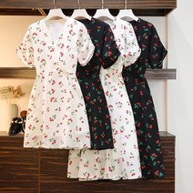 빅사이즈 결혼식 하객룩 원피스 여름 대형 사용자 정 프랑스 꽃 드레스 슬림 v 넥 기질