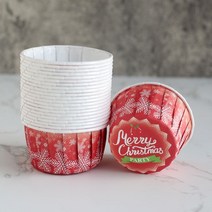 용기 미니 일회용 컵케익 베이킹컵 할로윈 패턴 종이 머핀컵 쿠킹컵, 빨간 눈송이 크리스마스 50pcs