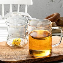 cocooning 홍차 녹차 티 거름망 뚜껑있는 내열유리 티머그컵, (머그컵+티망+뚜껑), 350ml