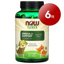 리암마켓 Now Foods 나우 푸드 강아지 고양이용 면역 건강한 피부 털 관리 보충제 오메가-3 생선 맛 소프트젤 180정 1팩, 6팩