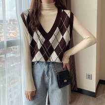 여성 간절기 니트조끼 봄가을 베스트 레트로 겉옷