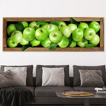 돈들어오는 사과그림 파노라마 액자 풍수 인테리어그림, 청사과 나무상자 파노라마, 유광골드