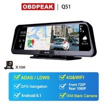 dvr80 obdpeak 10quot ips car camera gps 4g android 8.1 adas fhd 10 p dash cam dual lens car video, q51-10m 기원전, 협력사, tf 카드 없이