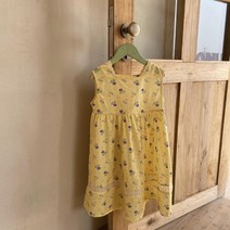 PigPug 한국 아동복 22 여름 여자 원피스 노란색 꽃무늬 레이스 민소매 나시 스커트 면 스커트