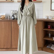 [코지23] 여자 사선 브이넥 허리 잘록 밴딩 A라인 플레어 롱원피스